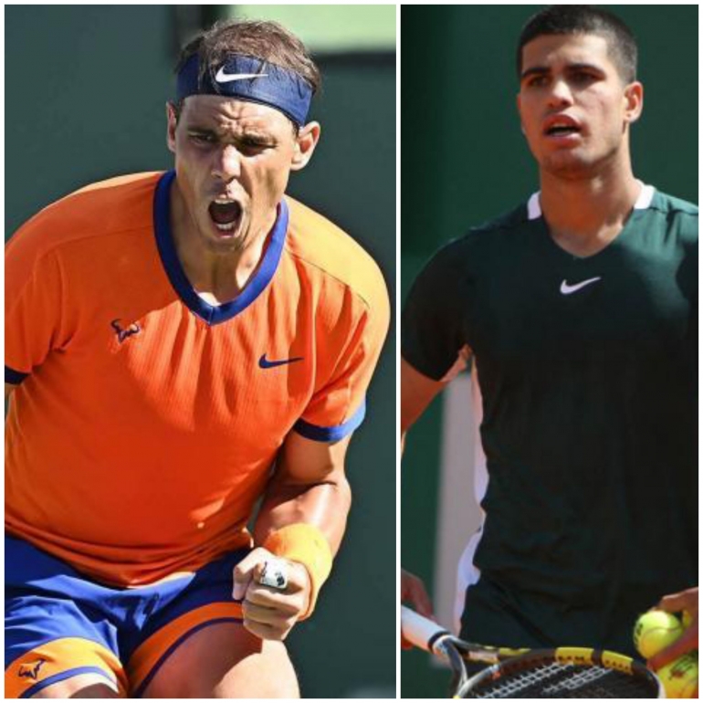 Dua petenis Spanyol, Rafael Nadal dan Carlos Alcaraz Garfia. Sumber Foto : tennisworldusa.org. Nadal menang atas Djokovic, Alcaraz kalah dari Zverev