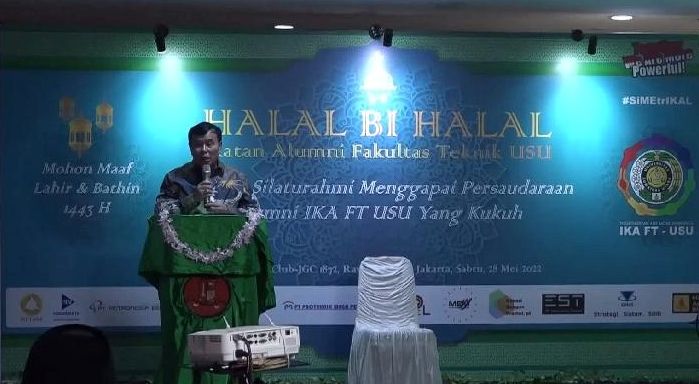 Sambutan Ketua IKAFT-USU, DR.Ir. Nurdin Tampubolon pada Halal Bihalal IKAFT USU ( sumber: Nusantara TV)