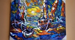 Senja Di Pelabuhan, impresionisme karya pelukis Handika Burhan. Salah satu karya di Serunih Gallery. Dokpri
