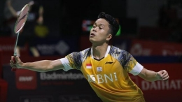 Potret Ginting saat bermain di pertandingan hari kedua Indonesia Masters 2022-dok. badminton.ina