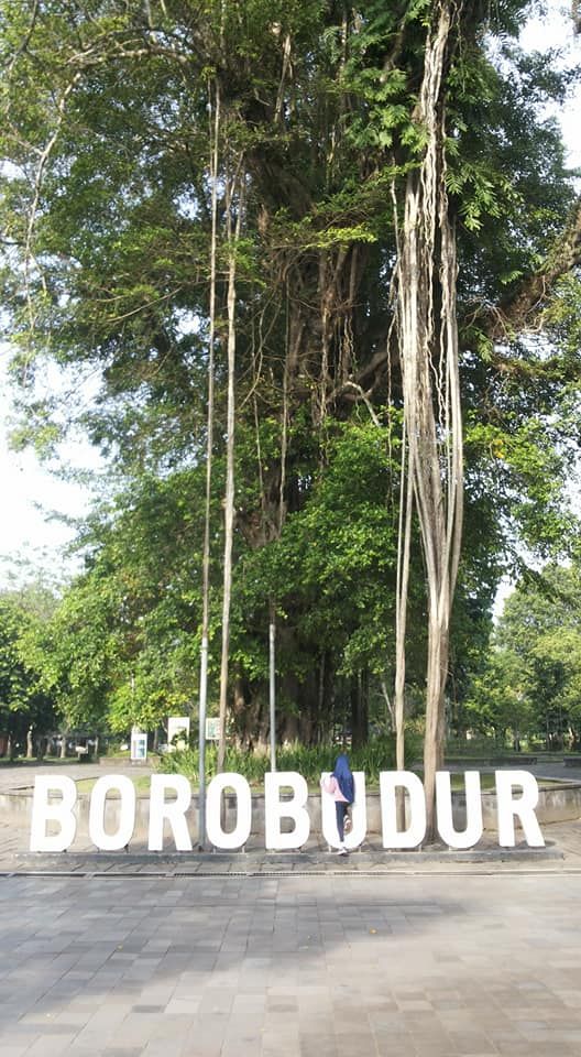 Pohon beringin dan tulisan Borobudur di pelataran luar. Dokumen pribadi.