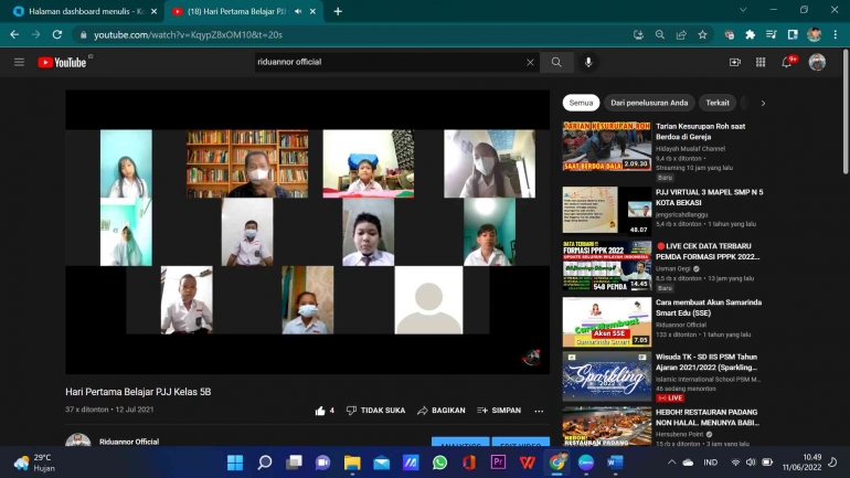 Belajar daring melalui zoom meeting, dilive kan diyoutube Riduannor Official (Dokpri)