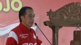 Presiden Jokowi saat memberikan sambutan di rakernas v Projo