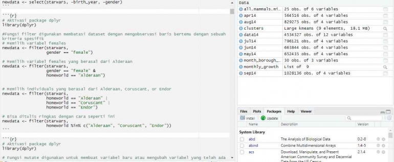 Gambar 2. Contoh Penerapan Coding + Bisnis di RStudio. Dokpri