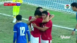 Kegembiraan Timnas Indonesia setelah mencetak gol ke-2 ( Foto tangkapan layar dari m.vidio.com