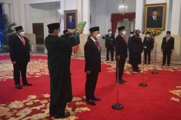 Presiden Jokowi kembali merombak Kabinet Indonesia Maju di Istana Negara, Jakarta, Rabu 15 Juni 2022. | ANTARA FOTO/Akbar Nugraha Gumay via KOMPAS.COM