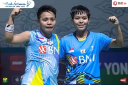 Selebrasi kemenangan Apriyani/Siti Fadia di Indonesia Open 2022 (Foto : PBSI)