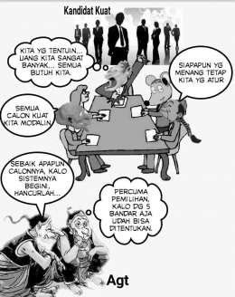Gambar 5: Karikatur Oligarki dalam sistim Plutokrasi. (Foto: Koleksi Sobat Perubahan/Berdikari o.l) 