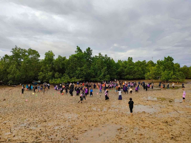 Dokpri. Puluhan masyarakat dari berbagai rupa di lokasi penanaman mangrove. 
