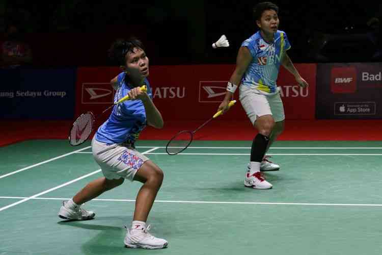 Ganda putri masa depan Indonesia, Apriyani Rahayu/Siti Fadia Ramadhanti saat tampil di Indonesia Masters 2022 | KOMPAS.com/KRISTIANTO PURNOMO