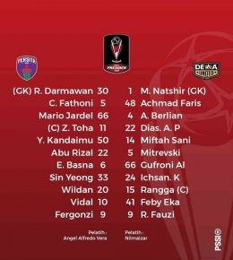 Line Up Pertandingan Antara Persita Tanggerang VS Dewa United (Tangkapan layar Instagram @pialapresiden)