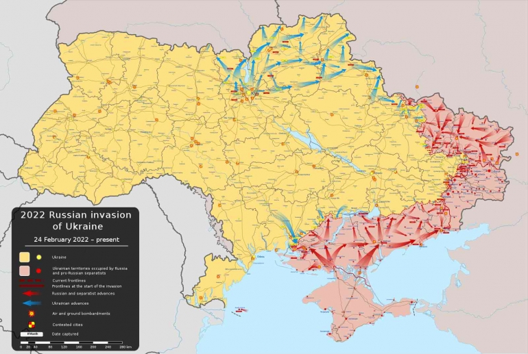 Peta invasi Rusia ke Ukraina (sumber: Wikimedia Commons)