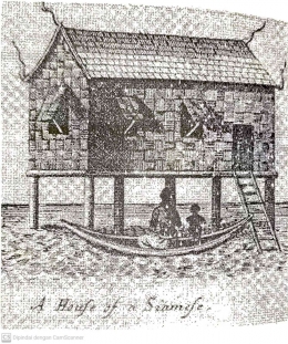 Rumah sederhana thai di musim hujan (dari la loubere 1691)