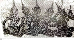 Orkestra wanita (mahori) dari sebuah relief thai (dari morton 1976:103)