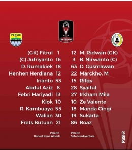Line Up Persib Bandung VS PSS SLEMAN (IG : @PIALAPRESIDEN) 