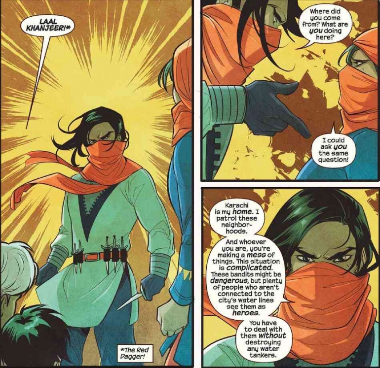 Pertemuan pertama kali Kamala Khan dengan Kareem Red Dagger di Karachi. Sumber: Mixzhare