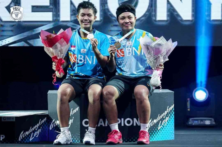 Apriyani Rahayu/Siti Fadi berhasil meraih juara Malaysia Open 2022 usai kalahkan pasangan China. | Sumber: Dok PBSI