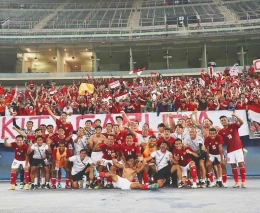 Selebrasi Pemain Timnas Indonesia yang lolos ke Piala Asia 2023 (Foto: Instagram/asnawi_bhr) 