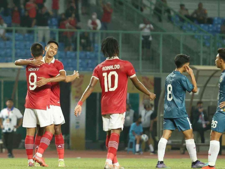 Hokky Caraka berhasil menyumbang empat gol dalam lanjutan Piala AFF U-19 kontra Brunei Darussalam. | Sumber: Dok PSSI