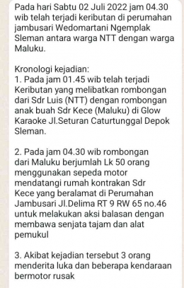 Kronologi pertikaian yang diteruskan termasuk mampir di WA saya