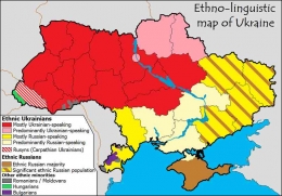 Peta pembagian penutur bahasa Ukraina dan Rusia di Ukraina.  [Yerevanci / commons.wikimedia.org]