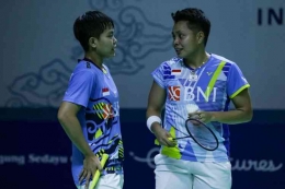 Ganda putri Indonesia, Apriyani Rahayu/Siti Fadia Silva akan menghadapi juara Eropa asal Bulgaria di 16 besar Malaysia Masters 2022/ Foto: Kompas.com