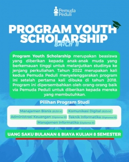 Unggahan Youth Scholarship pada laman Instagram Pemuda Peduli