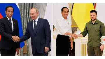Kolase foto kunjungan kenegaraan Pesiden RI Joko Widodo ke Ukraina dan Rusia. (Arsip Istimewa) via CNN