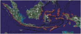 Peta Daerah Rawan Tsunami Indonesia (Sumber: Balai  Besar Meteorol0gi Klimatologi dan Geofisika Wilayah III Denpasar)