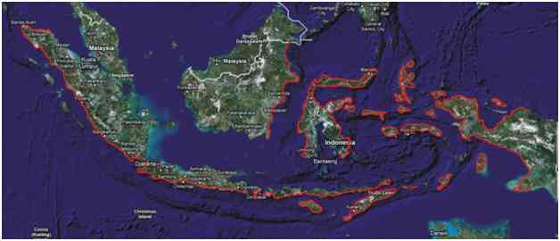 Peta Daerah Rawan Tsunami Indonesia (Sumber: Balai Besar Meteorol0gi Klimatologi dan Geofisika Wilayah III Denpasar)