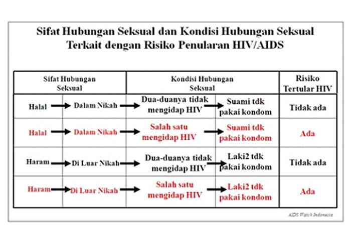 Matriks risiko penularan HIV/AIDS berdasarkan sifat dan kondisi hubungan seksual. (Foto: Dok Pribadi/Syaiful W. Harahap)