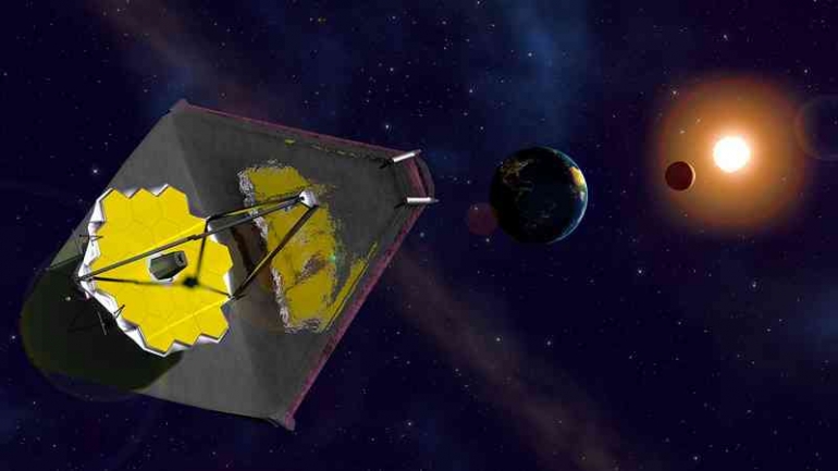 Image captioIlustrasi teleskop James Webb di angkasa. (sumber: Kevin Gill / flickr; CC BY 2.0)