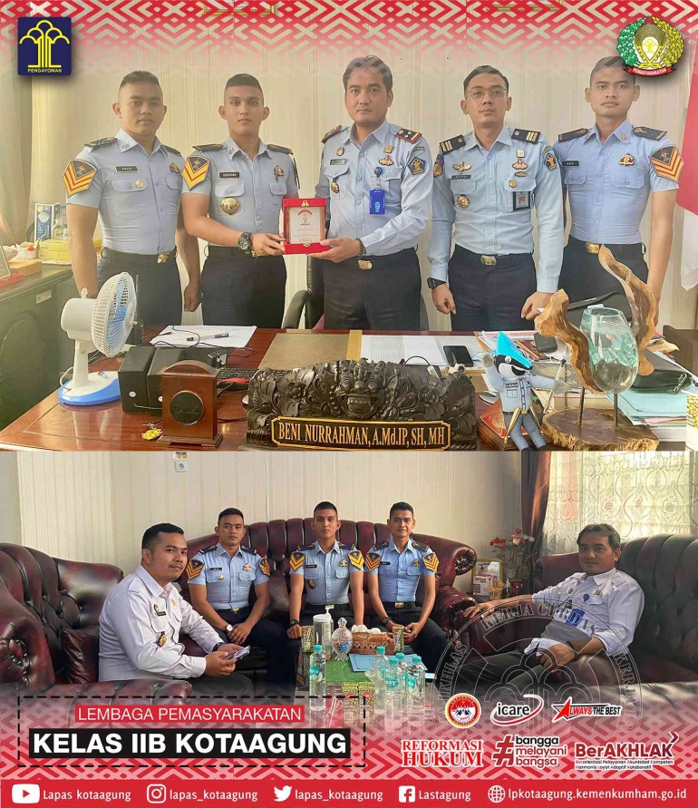Penyerahan Plakat oleh Taruna dan Foto Bersama Ka. Lapas Kotaagung, Kasi. Binadik & Giatja & Ka. KPLP. Dokpri