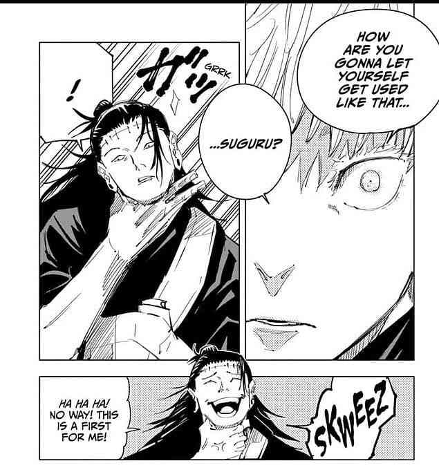Percakapan Kenjaku dengan Gojo Satoru dalam seri manga Jujutsu Kaisen. (sumber: Twitter/@destroyndecay)