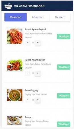 Aplikasi menampilkan menu makanan/dokpri