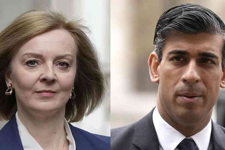 Liz Truss (kiri) dan Rishi Sunak (kanan), bersaing untuk menggantikan Boris Johnson.(AP PHOTO) via kompas.com. 