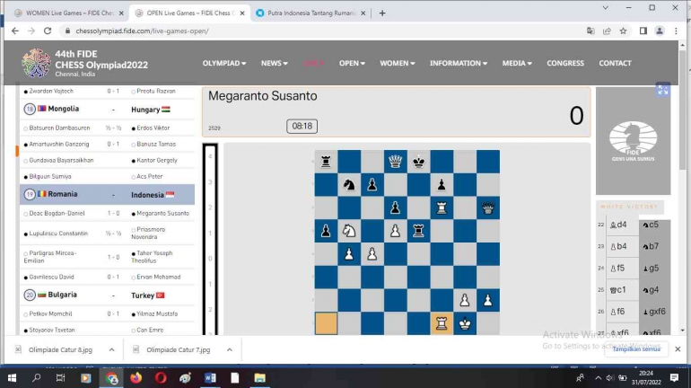 (Indonesia VS Rumania Dok: pribadi/tangkapan layar chessolympiad.fide.com)