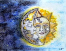 Harmoni Matahari-Bulan dalam sebuah lukisan cat (Sumber foto: Picasa).