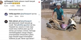 Kolase foto 1 tangkap layar akun Instagram @helldy.agustian dan foto 2 korban jalan rusak Kubang Laban (Dokpri)