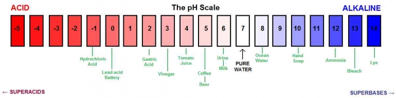 Skala pH dan Posisi Kopi pada Skala pH [Sumber: Piercetheorganist at English Wikipedia, Public domain, via Wikimedia Commons]