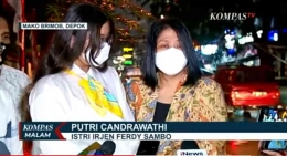 Putri Candrawathi Ferdy Sambo, memberi keterangan pada media di Mako Brimob, Depok (7/8). Sumber: Tangkap Layar KompasTV. 