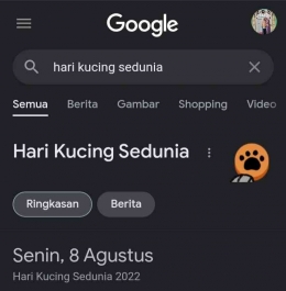 Tangkapan layar Perayaan Hari Kucing Sedunia oleh Google (dokpri)