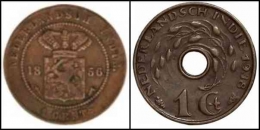 Koin 1 Cent buntu/kiri dan 1 Cent bolong/kanan (Sumber: colnect.com)
