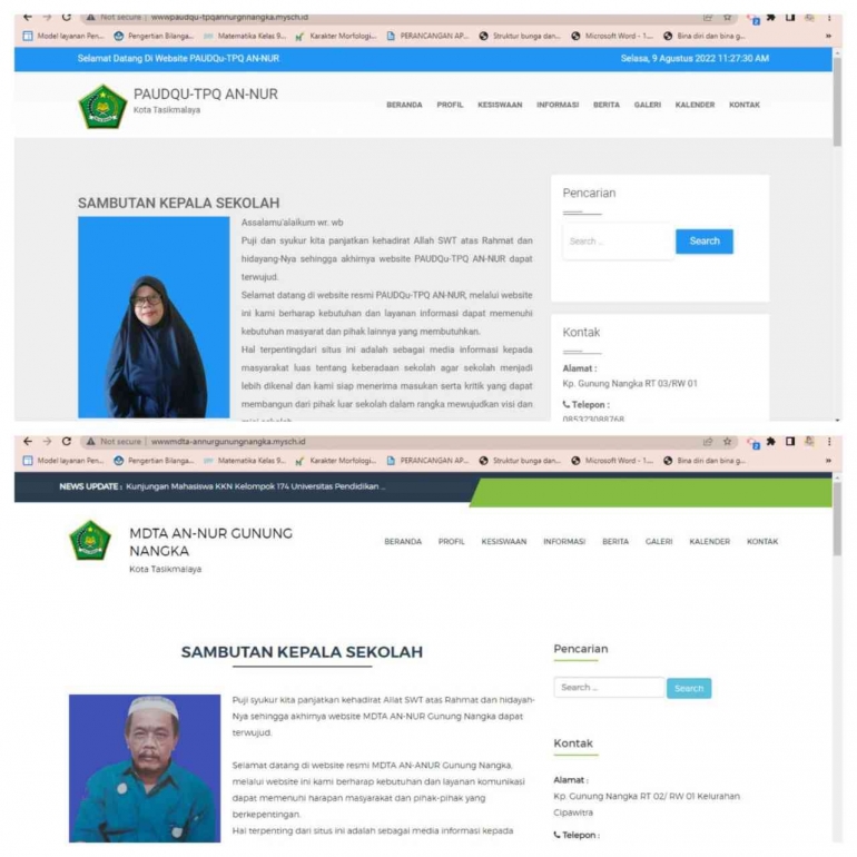 Tampilan Website Profil Sekolah yang sudah selesai/dokpri