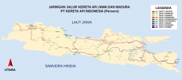 Peta jalur kereta api di Pulau Jawa. (Sumber: Wikipedia/RaFaDa20631)
