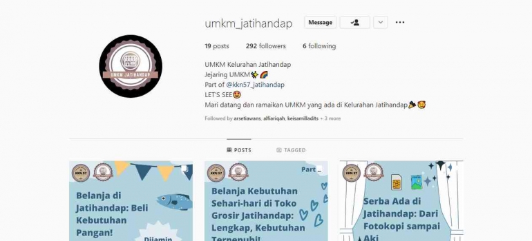 Akun Instagram yang Dibuat untuk Promosi UMKM (instagram.com/umkm_jatihandap)