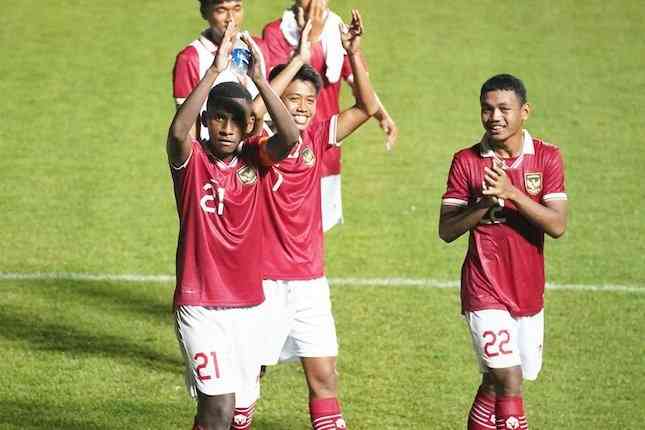 Para pemain timnas Indonesia U16 merayakan kemenangan di Stadion Maguwoharjo, Sleman, DI Yogyakarta. FOTO: PSSI Official/Twitter