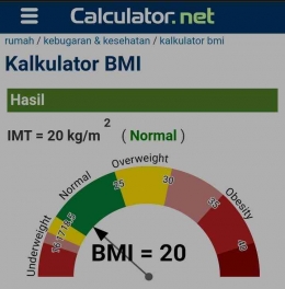 Penggunaan bmi calculator  untuk mengetahui berat badan ideal  (calculator.net, 2022)