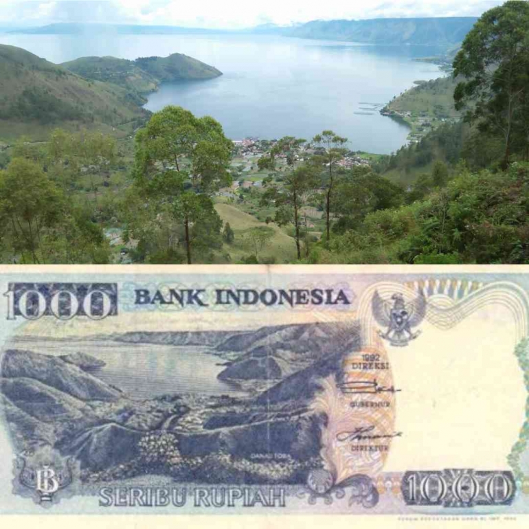 Lanskap Danau Toba pada Uang Kertas Rp1.000 Keluaran 1992 (Dok. Pribadi diolah dengan Canva)