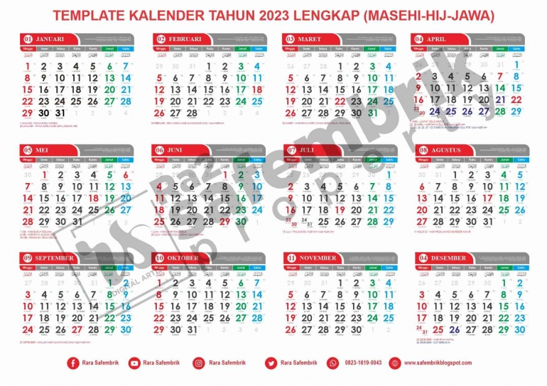 Template Kalender 2023 Model 2 (sumber ; https://safembrik.blogspot.com/)